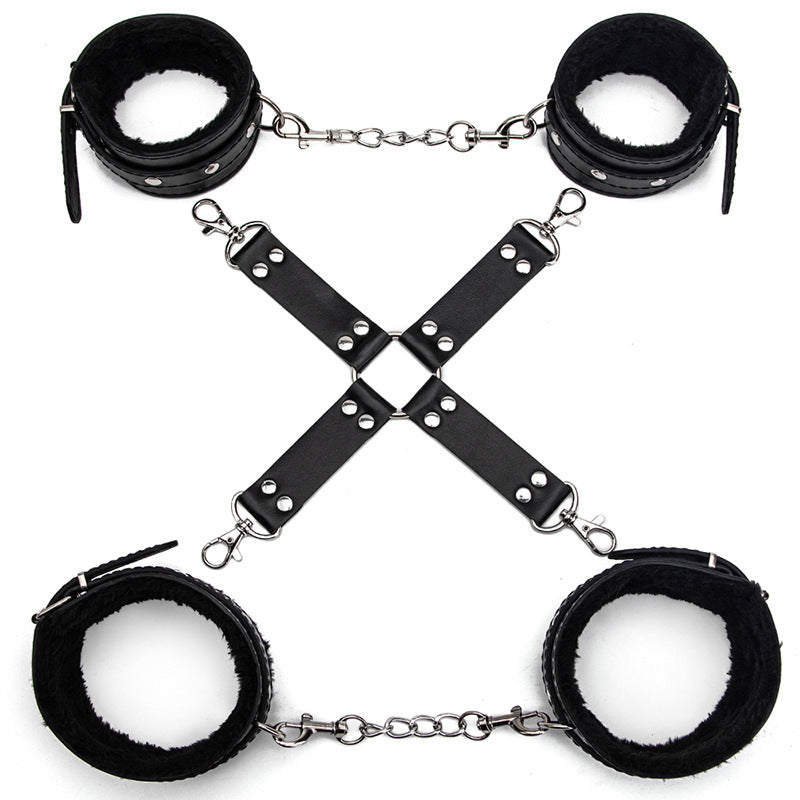 BDSM Binding Plush Hand Foot Cuff Cross Leather Set 3 Keping